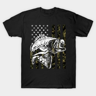 Fishing Camouflage American Flag Fisherman T-Shirt